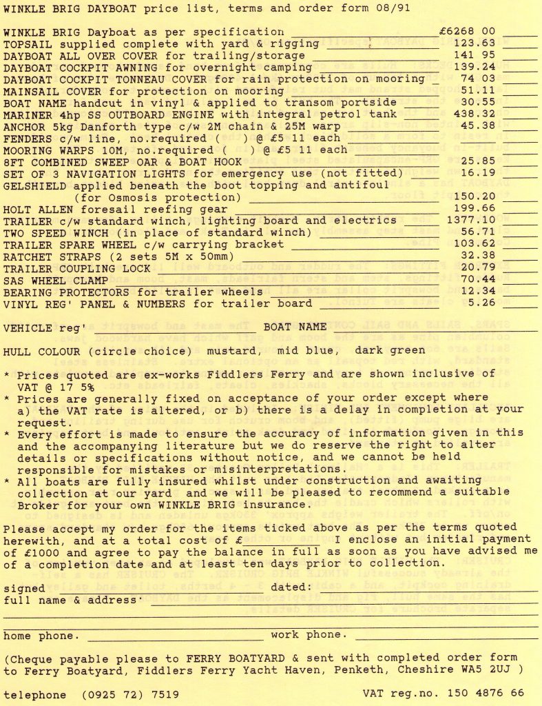 Winkle Brig Dayboat Specifications - Page 3 (August 1991)